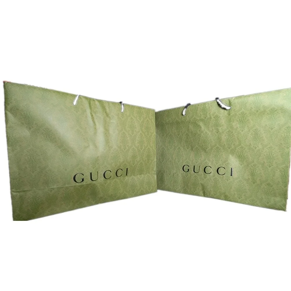 GUCCI Authentic Paper Shopping Gift Bag Tote Damask Embossed 19x14x7 - 2 Bags